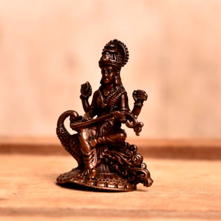 Handmade Goddess Saraswati Copper Murti